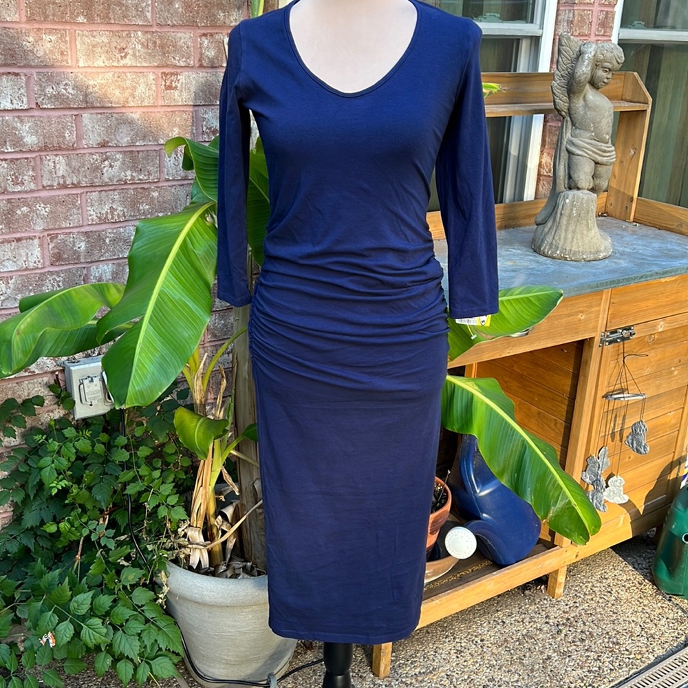 New Michael Stars Midi Ruched Dress Navy Size Xs